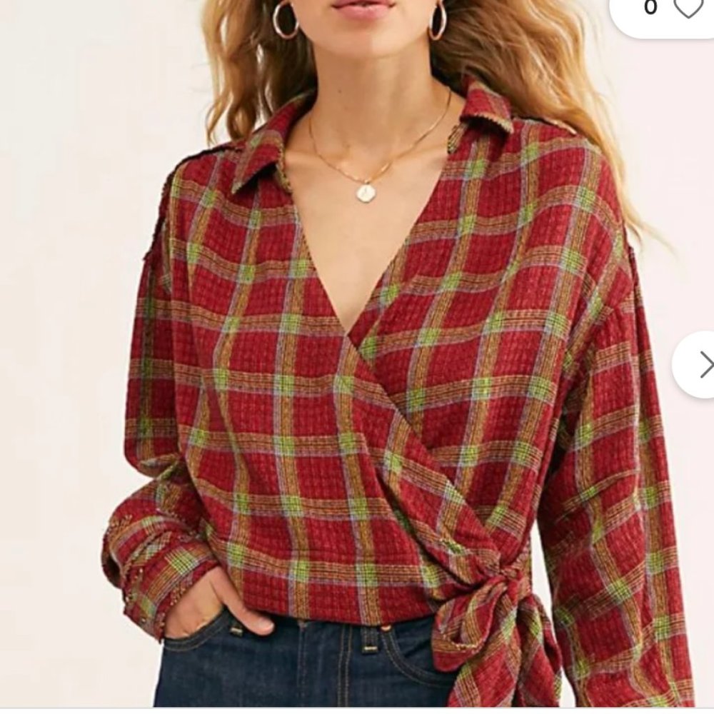 FREE PEOPLE PLAID WRAP TOP
